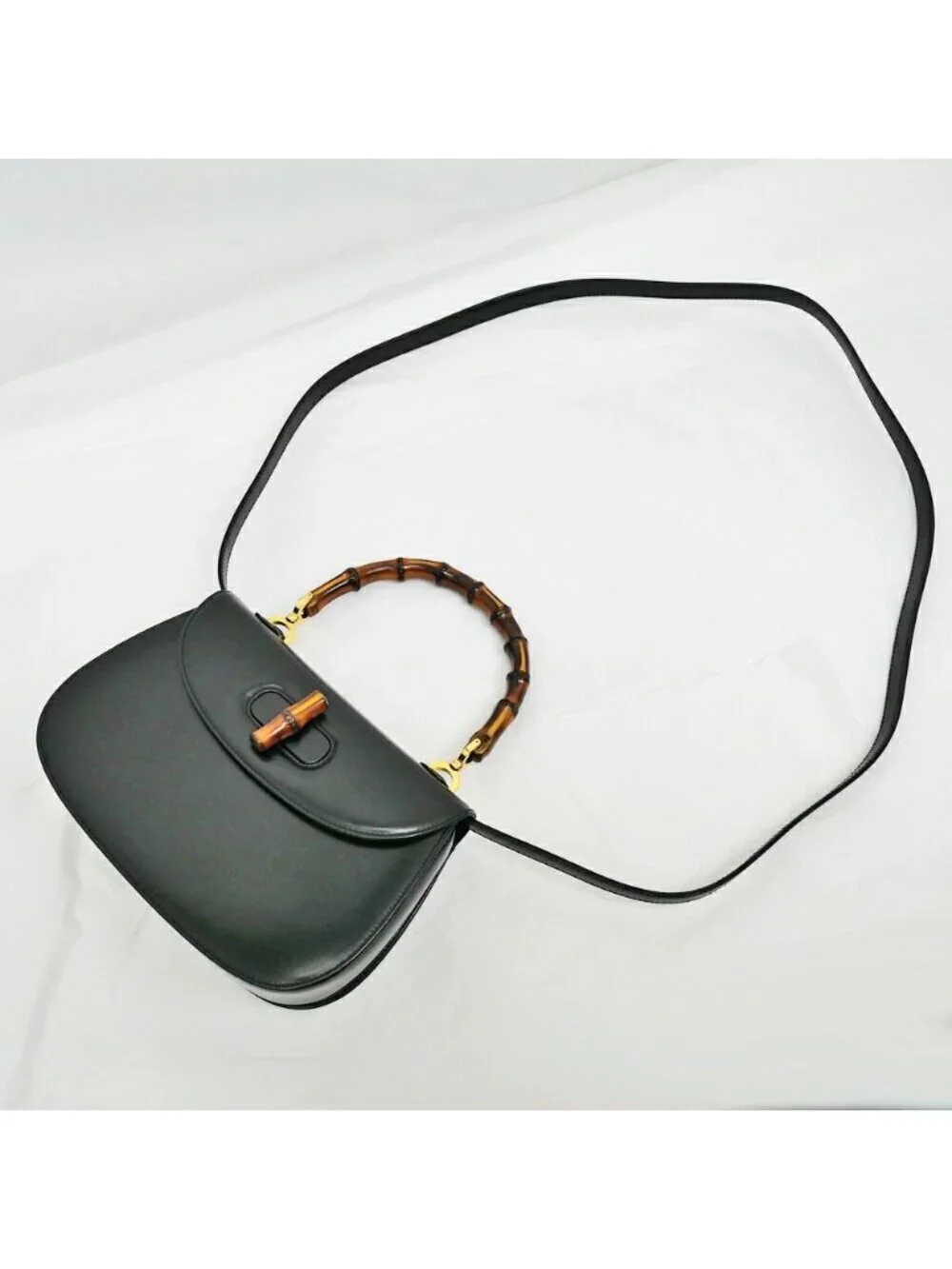 Gucci Bamboo 2-Way Bag Hand Shoulder Calfskin Black
